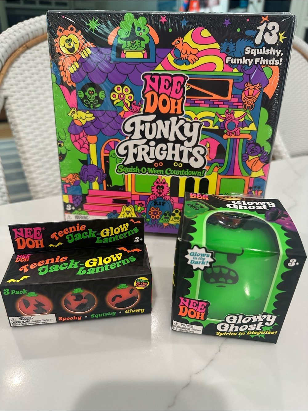 Schylling NeeDoh Authentic Halloween-Funky Frights, Glowy Ghost, Teenie Jacks